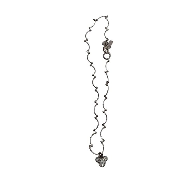 Disney Hidden Mickey Mouse Silver Tone Bracelet Rhinestone Charm 9" Delicate - Picture 1 of 6